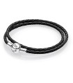 Double Round Black Leather Bracelet - Pandora