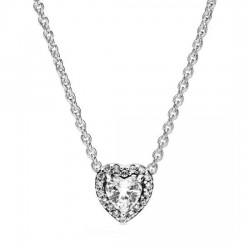 Embossed Heart Necklace In Silver And Zircons - Pandora