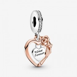 Heart and Rose Pendant Charm - Pandora