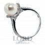 Anello Donna in Oro Bianco con Perla 8/8.5mm e Diamanti ct. 0.35 G VS- Giorgio Visconti