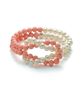 Bracciale Donna Corallo Rosa e Perle 6/6,5 - Yukiko