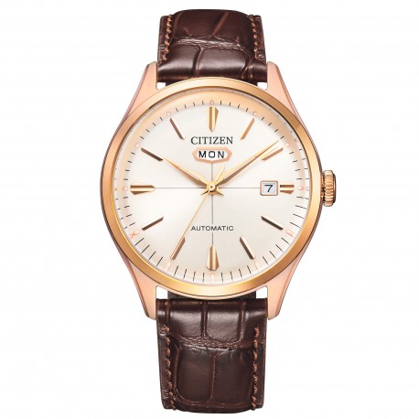 Orologio Uomo Automatico C7 in Acciaio Rosè e Cinturino in Pelle Marrone NH8393-05A - Citizen