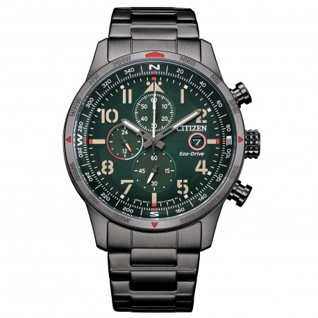 Orologio Uomo Aviator Crono in Acciaio Brunito Quadrante Verde CA0797-84X - Citizen