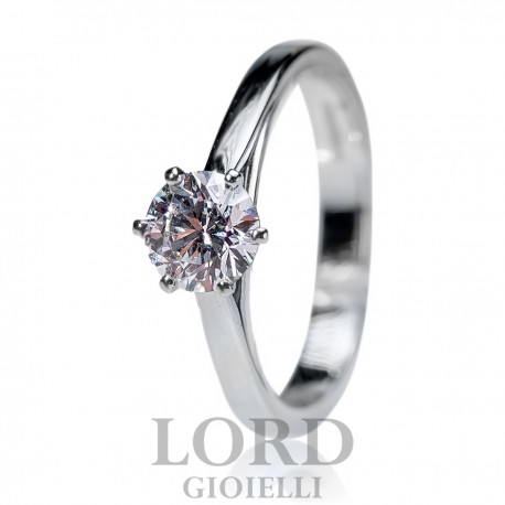 Anello Donna Solitario in Oro Bianco con Diamante Centrale ct.0.80 e Sgriffatura sul Gambo ct.0.10 G Vs - Giorgio Visconti