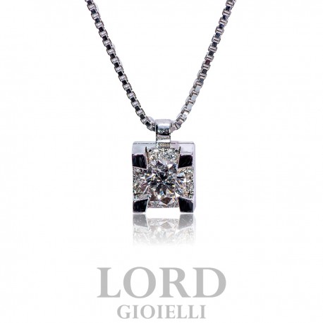 Collana Donna in Oro Bianco Punto Luce con Diamante ct.0.42 + 0,08 G VS - IO LUCE Giorgio Visconti