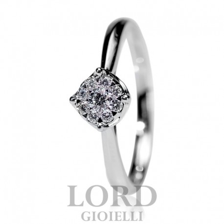 Anello Donna Solitario in Oro Bianco con Diamante Centrale ct. 0.07 e ct. 0.09 G VS- Giorgio Visconti