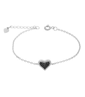 Bracciale Donna in Argento Cuore con Pavè di Pietre Nere AS1187 - Lord 925