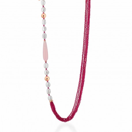 Collana Le Lune Glamour - Donna con Perle, Spinello e Giada Rosa