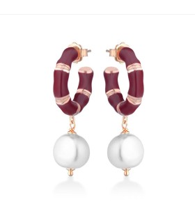 Orecchini Donna in Argento Rosè con Perle e Smalto Bordeaux- Le Lune Glamour