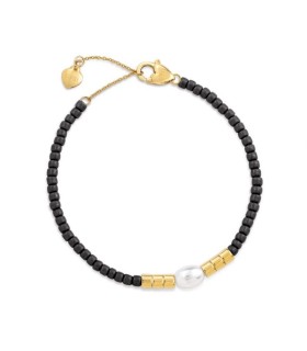 Bracciale Donna in Acciaio Dorato con Perla Bianca e Perline Nere - Ops Objects