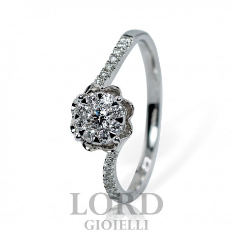 Anello Donna Solitario in Oro Bianco con Diamante Centrale ct. 0.11 e ct. 0.22 G VS ABX16024- Giorgio Visconti