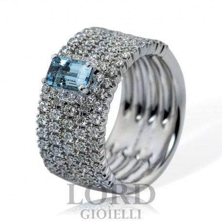 Anello Donna Fascia in Oro Bianco con Acquamarina ct.0,99 e Diamanti ct. 1,05 G VS AB16964A - Giorgio Visconti