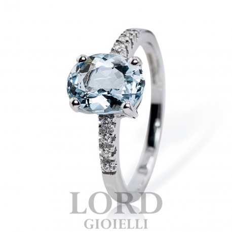 Anello Donna in Oro Bianco con Acquamarina ct. 1.81 e Diamanti ct. 0.07 G VS - Giorgio Visconti