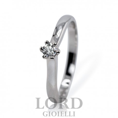 Anello Donna Solitario a 6 Griffes in Oro Bianco con Diamante ct. 0,10 GVS AB16638B - Giorgio Visconti