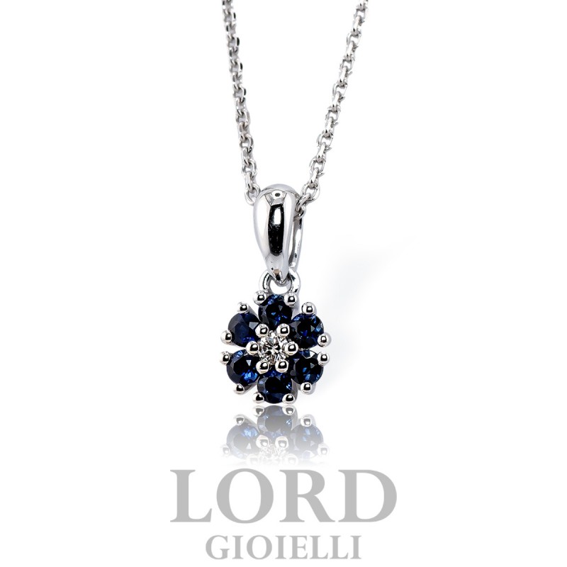 Collana Donna Fiore in Oro Bianco con Zaffiri ct .0,30 e Diamanti ct. 0,03  G VS GBX38312Z - Giorgio Visconti - Lord Gioielli