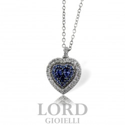 Woman Necklace in Gold Heart Sapphires and Diamonds ct.0.34 + 0.21 - Mirco Visconti