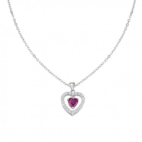 Collana Amen in argento con pendente con zirconi bianchi e rosa