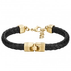 Bracciale Uomo Knocker in Pelle e Acciaio Pvd Oro BKC23 - Brosway