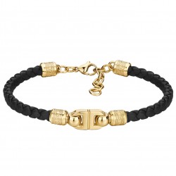 Bracciale Uomo Knocker in Pelle e Acciaio Pvd Oro BKC20 - Brosway