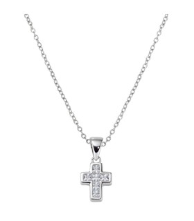 Collana Mini Croce con Zirconi Bianchi CLCCBBZ3 - Amen