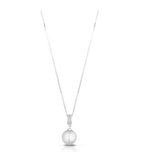 Collana Donna Girocollo in Oro Bianco con Perla 8/8,5mm con Diamanti ct. 0,015 LLPN730 - Le Lune