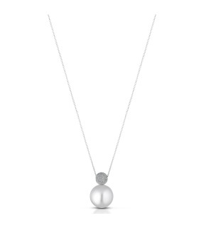 Collana Donna Girocollo in Oro Bianco con Perla 7,5/8mm con Sfera in Oro Diamantato LLGC5580.1 - Le Lune