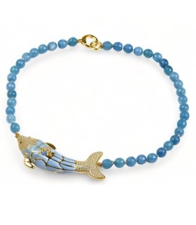 Collana Donna Fiji con Agata Azzurro e Pesce in Argento Placcato Oro e Smalto CA10004 - Misis