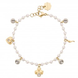 Bracciale Donna Chakra in Acciaio Pvd Oro Quadrifoglio,Perline e Cristalli BHKB210 - Brosway