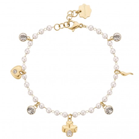 Bracciale Donna Chakra in Acciaio Pvd Oro Quadrifoglio,Perline e Cristalli BHKB210 - Brosway