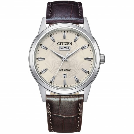 Orologio Uomo Solo Tempo Ecodrive in Pelle Marrone AW0100-19A - Citizen