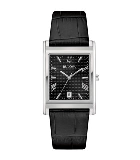 Orologio Unisex Rectangle Solo Tempo in Pelle Nera 96B445 - Bulova