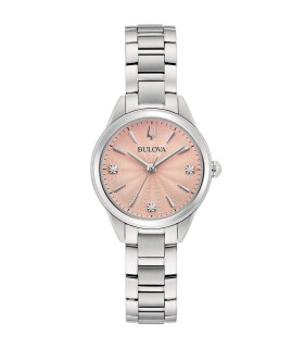 Orologio Donna Sutton Lady Petite in Acciaio Quadrante Rosa con Diamanti 96P254 - Bulova