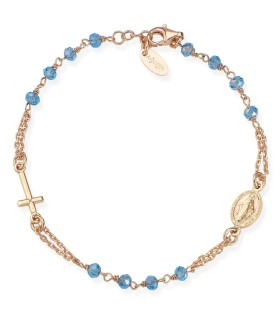 Bracciale Amen - Rosario in Argento Rosè con Cristalli Azzurri BRORC3