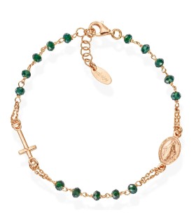 Bracciale Amen - Rosario in Argento Rosè con Cristalli Verde BRORVB3