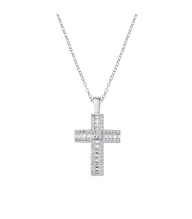 Collana Amen - Croce con Zirconi Baguette Bianchi CLCRABBBZ