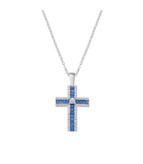 Collana Amen - Croce di Zirconi Blu Baguette CLCRABBBLZ