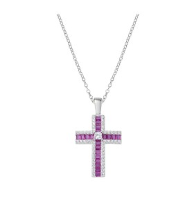 Collana Amen - Croce di Zirconi Rossi Baguette e Bianchi CLCRABBRZ