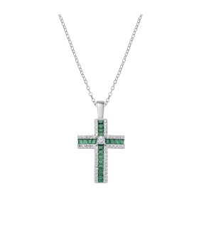 Collana Amen - Croce di Zirconi Verdi Baguette e Bianchi CLCRABBVEZ